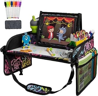 Lusso Gear Travel Tray for Toddler Car Seat, Lap Tray for Airplane, Kids Desk Accessories, Carseat Road Trip Activities (Floral)