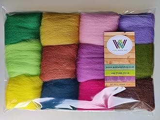Assorted Merino Wool Roving Tops Pack – 60 g, 12 Colours for Needle Felting, Wet Felting and Spinning (Set N)
