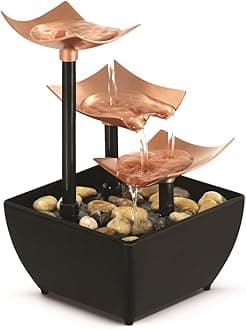 Golden Dew Relaxation Tabletop Water Fountain with 3 Tiers, Natural River Rocks, and a Quiet Pump for Soothing Zen Ambiance in Your Home or for Office Décor, Powered by 2 AA Batteries