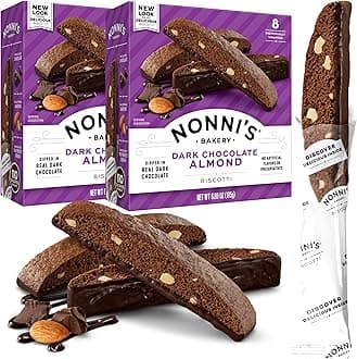 Dark Chocolate Almond Biscotti Italian Cookies - 2 Boxes Dark Chocolate Cookies - Biscotti Individually Wrapped Cookies - Italian Biscotti Cookies w/Bittersweet Chocolate & Almonds - 6.88 oz