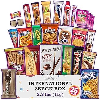 Eastanbul International Snack Box, 25 Full-Size Foreign Snack Box, Exotic Turkish Snacks From Around The World International Snacks, Sweet, Savory, Chewy, Crunchy Gift Box
