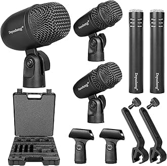 Depusheng 5-Piece Drum Microphone Set with 3 Dynamic Percussion Microphones and 2 Condenser Percussion Microphones, Ideal for Instrument Recording and Music Production