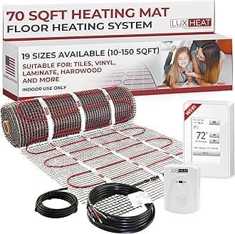 LuxHeat 70sqft Floor Heating Mat Kit - 120v Electric Radiant Floor Heat Kit - Heated Flooring System for Tile & Laminate - Includes UWG4 WiFi Programmable Thermostat w/GFCI, Alarm & Sensor