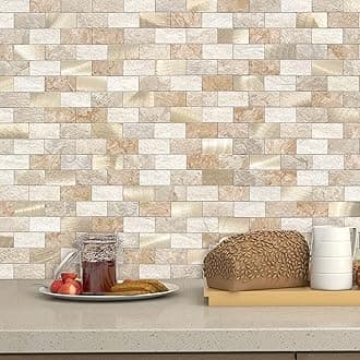 3D Self Adhesive Tiles for Walls,Kitchen Stick on Splashback Tiles Splash Wall Panels for Bathroom Mosaic Brick Waterproof(10Tiles,Brown)