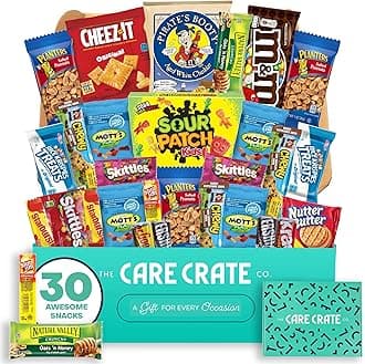Small Snack Box Care Package ( 31 Piece Variety Pack ) Chips, Candy, Peanuts, Popcorn, Cookies, Gummy Snacks, Chocolates and More - The Care Crate Co.