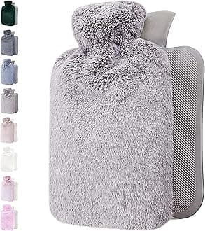 Hot Water Bottle - with Soft Premium Fleece Cover - Light Gray, 2L - Heating Pad for Menstrual Cramps and Period Comfort - Bed Foot Warmer - Hot & Cold Compress for Back, Stomach, Neck Pain Relief