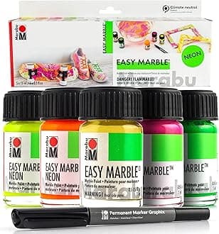 Marabu Easy Marble Paint Set - Neon Colors Starter Set - Marbling Paint Kit for Kids and Adults - Hydro Dipping Paint for Tumblers, Ceramic, Paper, Glass, Plastic - 5 x 15ml Bottles