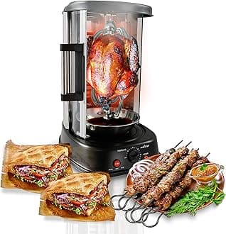 NutriChef Countertop Vertical Rotating Oven - Rotisserie Shawarma Machine, Kebob Machine, Stain & Heat Resistant Door & Energy Efficient, Includes Kebob Rack with 7 Skewers (PKRTVG34)
