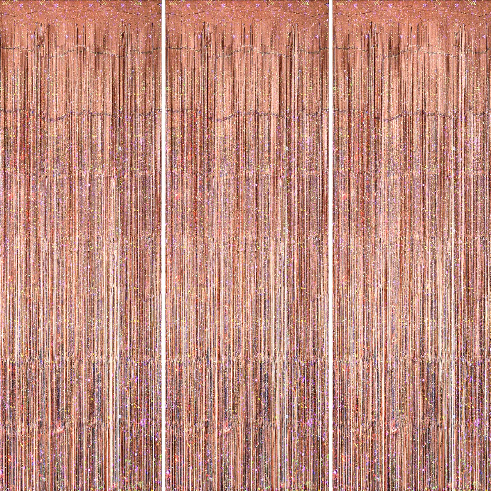 Merear Backdrop for Party Decorations, 3 Pack Rose Gold Foil Fringe Curtains Party Decor 8.2 * 3.3 FT Tinsel Streamers Birthday Party Decorations Photo Fringe Backdrop for Party, Graduation