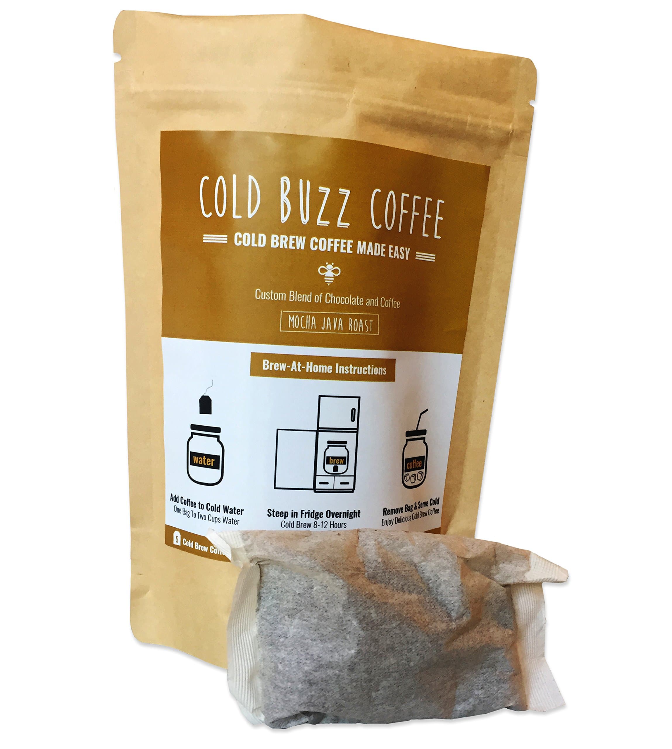 Mocha Java Cold Brew Iced Coffee (5-pack) by Cold Buzz Coffee | Makes 5 (16 oz) Servings