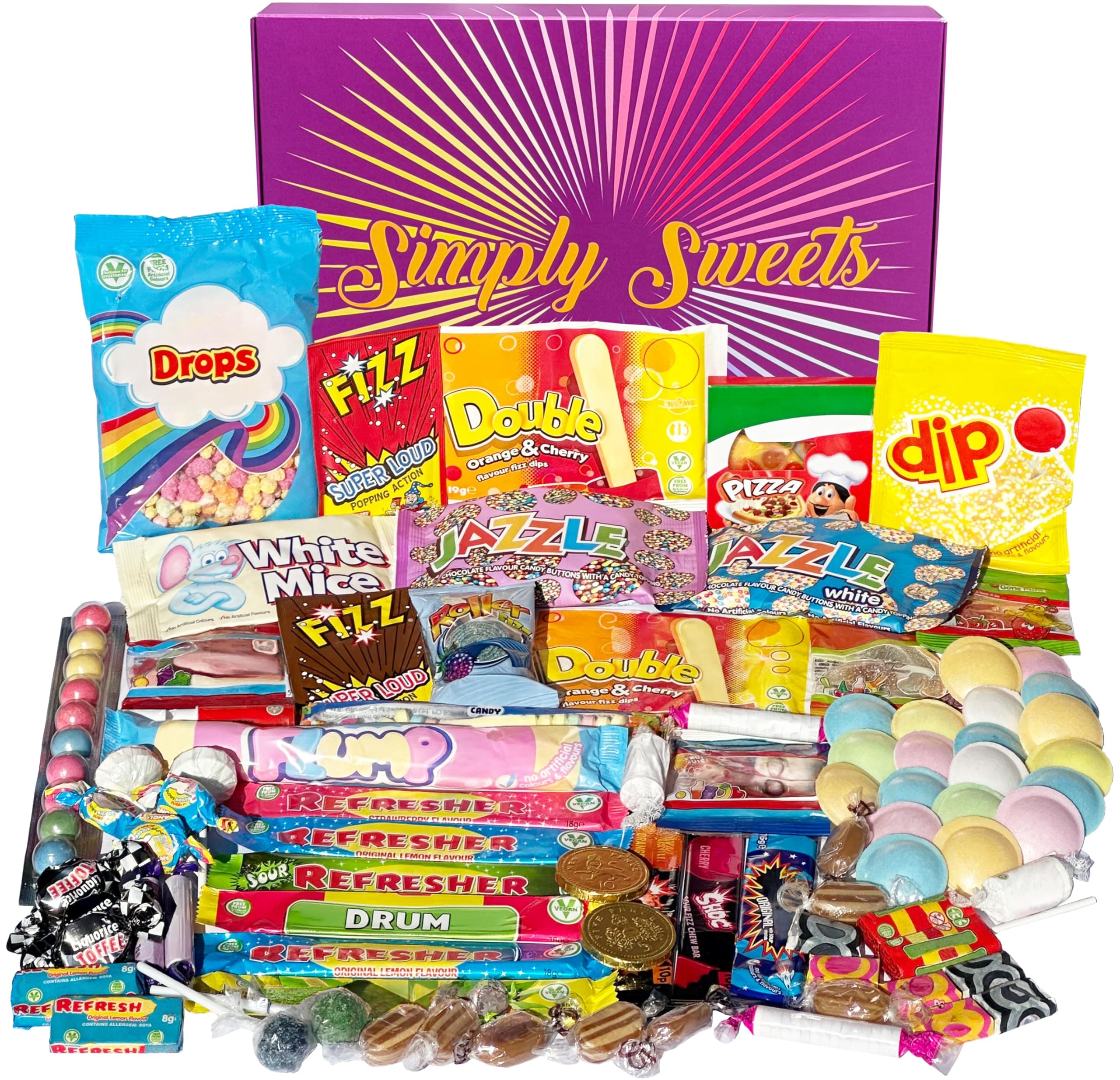 mega retro sweets hamper gift box. A perfect present for Birthdays, Get Well Soon, Christmas. Packed in a fun stylish unique box.