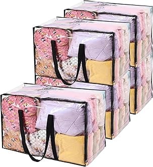 Vieshful 5 Pack Clear Comforter Storage Bag, 110L Over-Sized Clothes Storage Bag with Zipper Closet Organizer, Plastic Storage Containers Moving bags for Comforter, Blanket, Bedding, Duvet, Toys