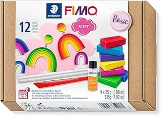 STAEDTLER 8023 10 FIMO Soft Oven-Hardening Polymer Modelling Clay - Starter Kit, Assorted Colours (Pack of 9 x 25g Half Blocks & Accessories)