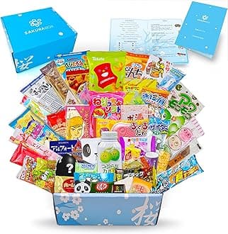 Sakura Box Japanese Candy & Snacks Dagashi Set & Pamphlet 50 Pieces Japanese Food Gift Box
