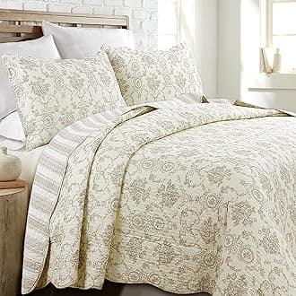 Cozy Line Home Fashions 100% Cotton French Medallion Printed Bedding Set Beige Burgundy French Country King 3 Piece Cream Eggnog