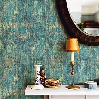 Blue Gold Distressed Texture Wallpaper - 17.3" x 39.4 ft Industrial Metallic Textured Wall Paper, Non-Woven, Prepasted