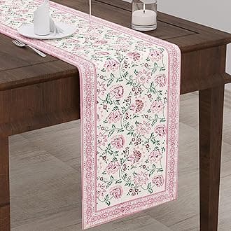 BLOCKS OF INDIA Hand Block Printed Cotton Table Runner for Center/Dining Table (13 X 72 Inches) (Floral), Red, Large