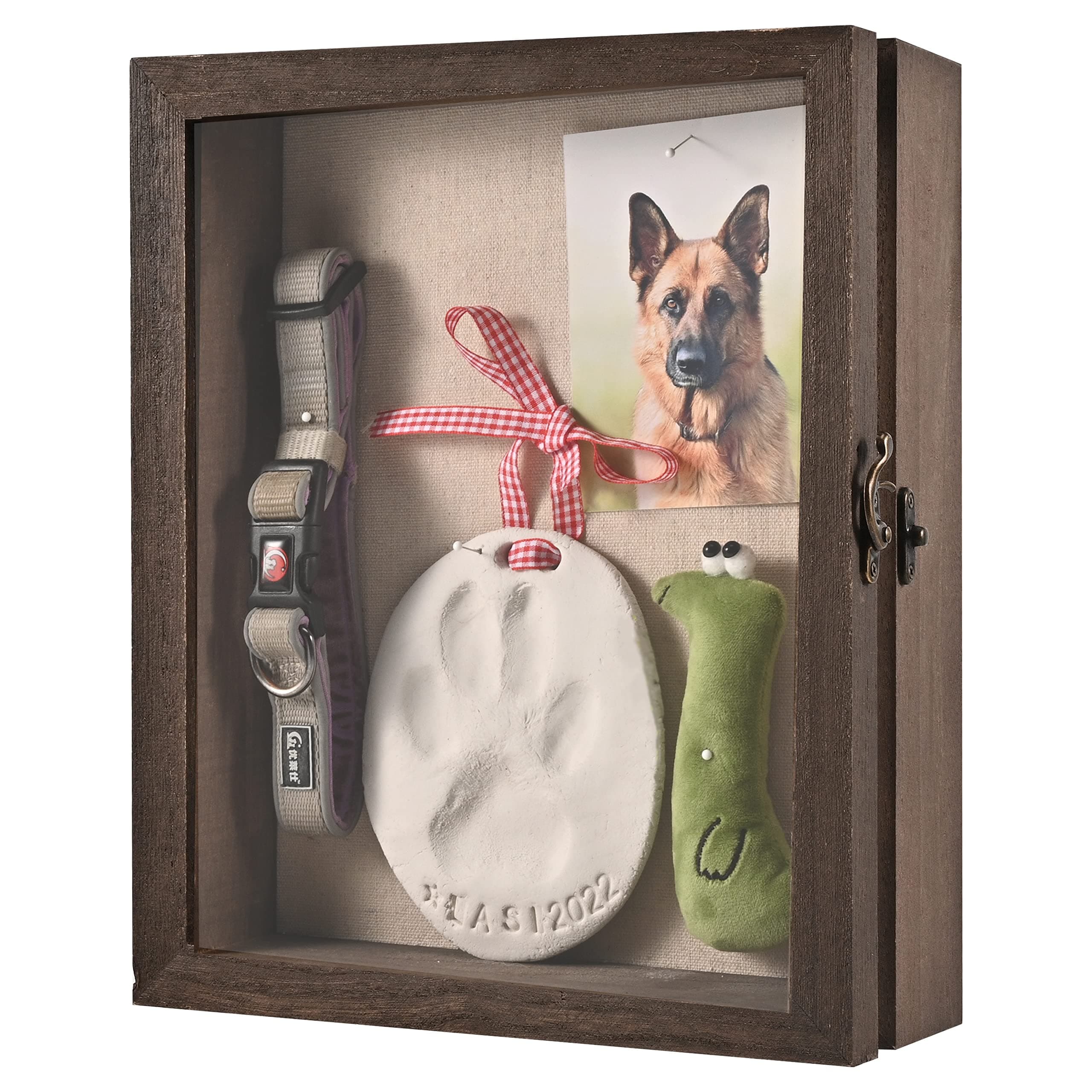 Pet Memorial Shadow Box with Clay Paw Print Impression Kit,Dog Wood Picture Frame Ornament as Loss Pet Keepsake and Gifts for Pet Lover