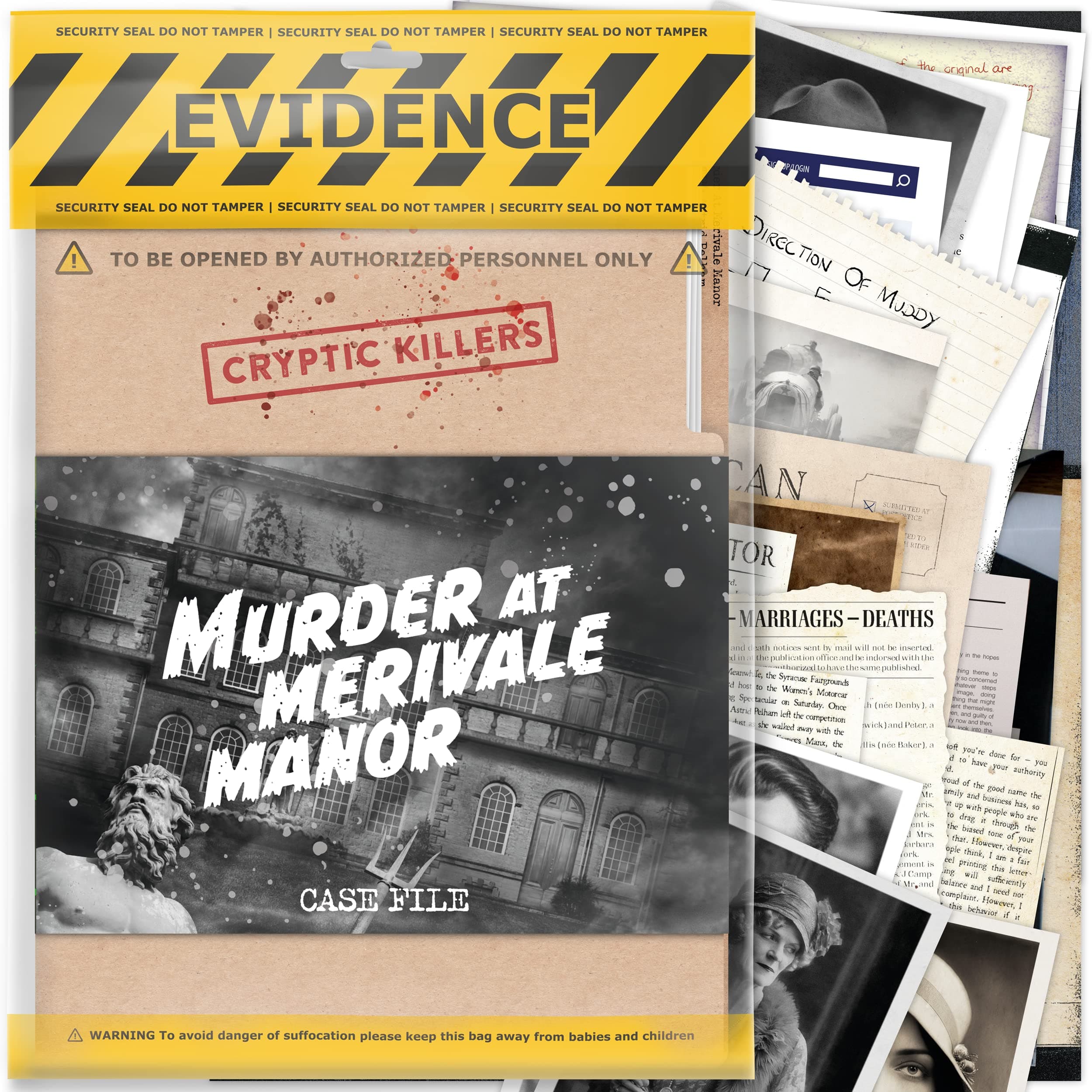 Unsolved Murder Mystery Game - Cold Case Files Investigation - CRYPTIC KILLERS - Detective Evidence & Crime Files - Personal, Date Night & Party Games - Murder at Merivale Manor