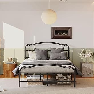 ZIYOO Vintage 18 Inch Full Metal Bed Frame with Victorian-Style Headboard & Footboard, Sturdy Platform Design, Under Bed Storage, No Box Spring Needed, Noise Free, Elegant Black
