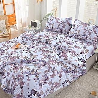 Cotton Comfort Bedding & Linen 3PCS Double Duvet Cover Set 100% Egyptian Cotton Bedding Double Bed Set 400 Thread Count Floral Printed Mauve Leaf Duvet Cover Double with Pillow Cases 2 Pack