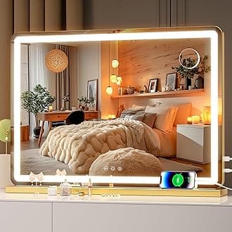 Hasipu Vanity Mirror with Lights, 70 x 50cm LED Makeup Mirror, Lighted Make up Mirrors with Touch Screen Control, 3 Dimmable Modes Round Gold