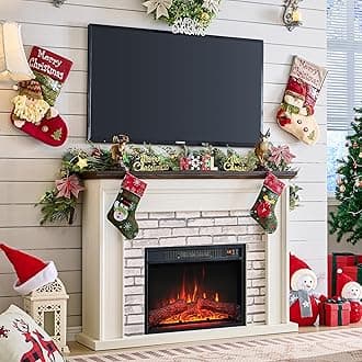 45" Flip Top Electric Fireplace with Mantel, Electric Fireplace Heater, TV Stand with Freestanding Electric Fireplaces, Remote Control, Adjustable Flame Level for Living Room (White)