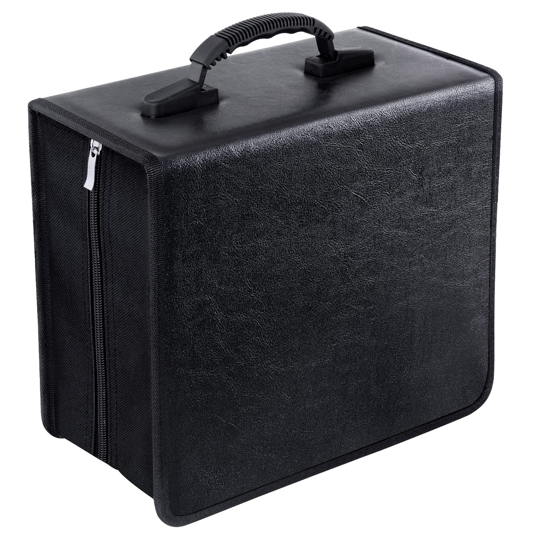 Black Leather CD Case, 400 Capacity CD/DVD Storage Organizer, Portable & Durable
