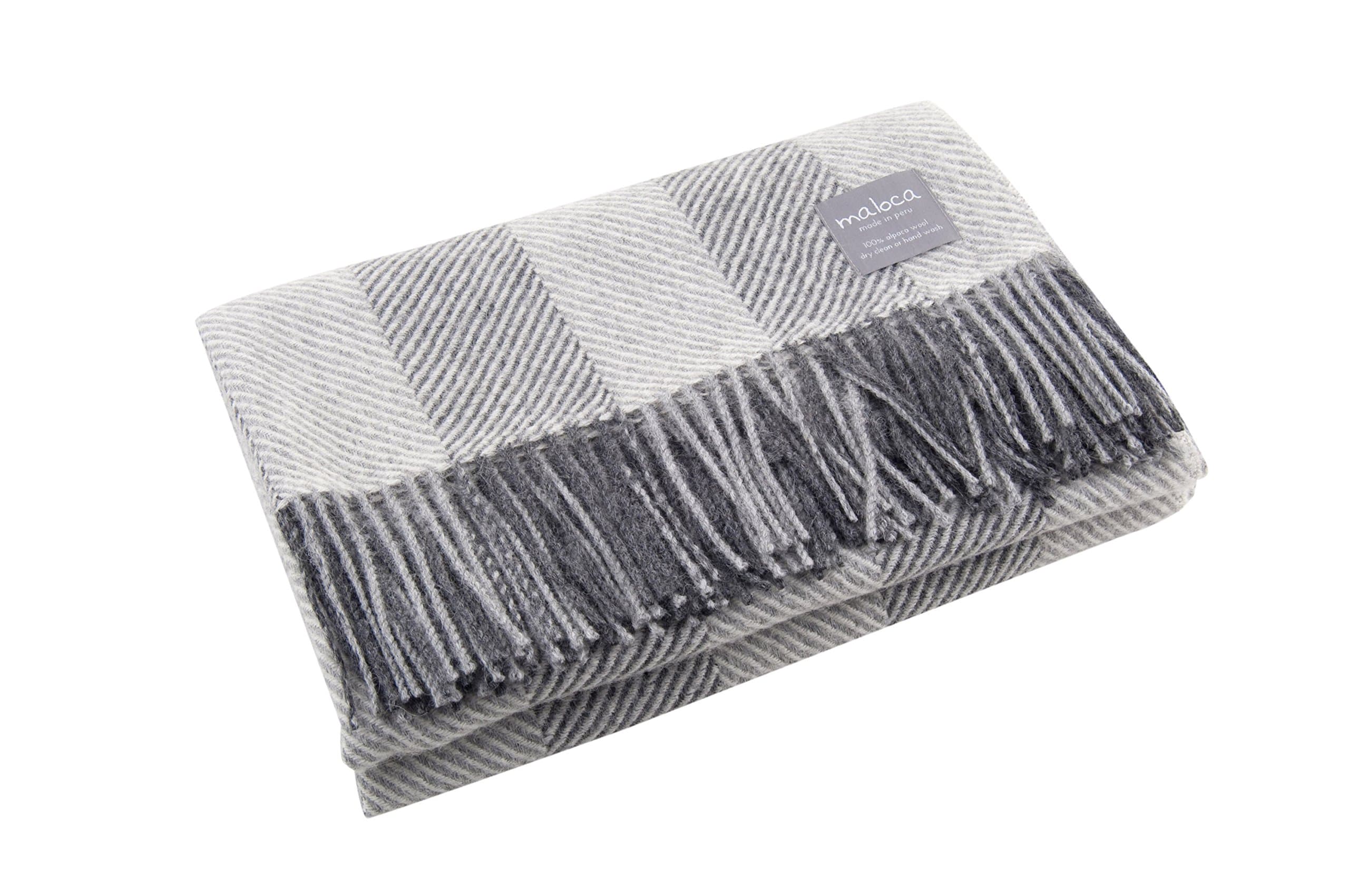 Maloca Alpaca Throw Blanket | 100% Alpaca Wool | Herringbone | Ethically Sourced | Limited Production | Grey Heather