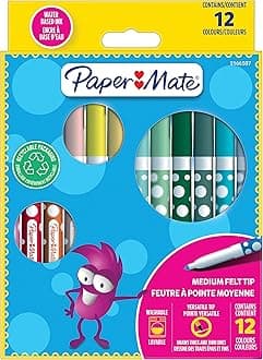 Kids Color Felt Pens, Washable Ink, Assorted Colours, 12 Felt-Tip Pens