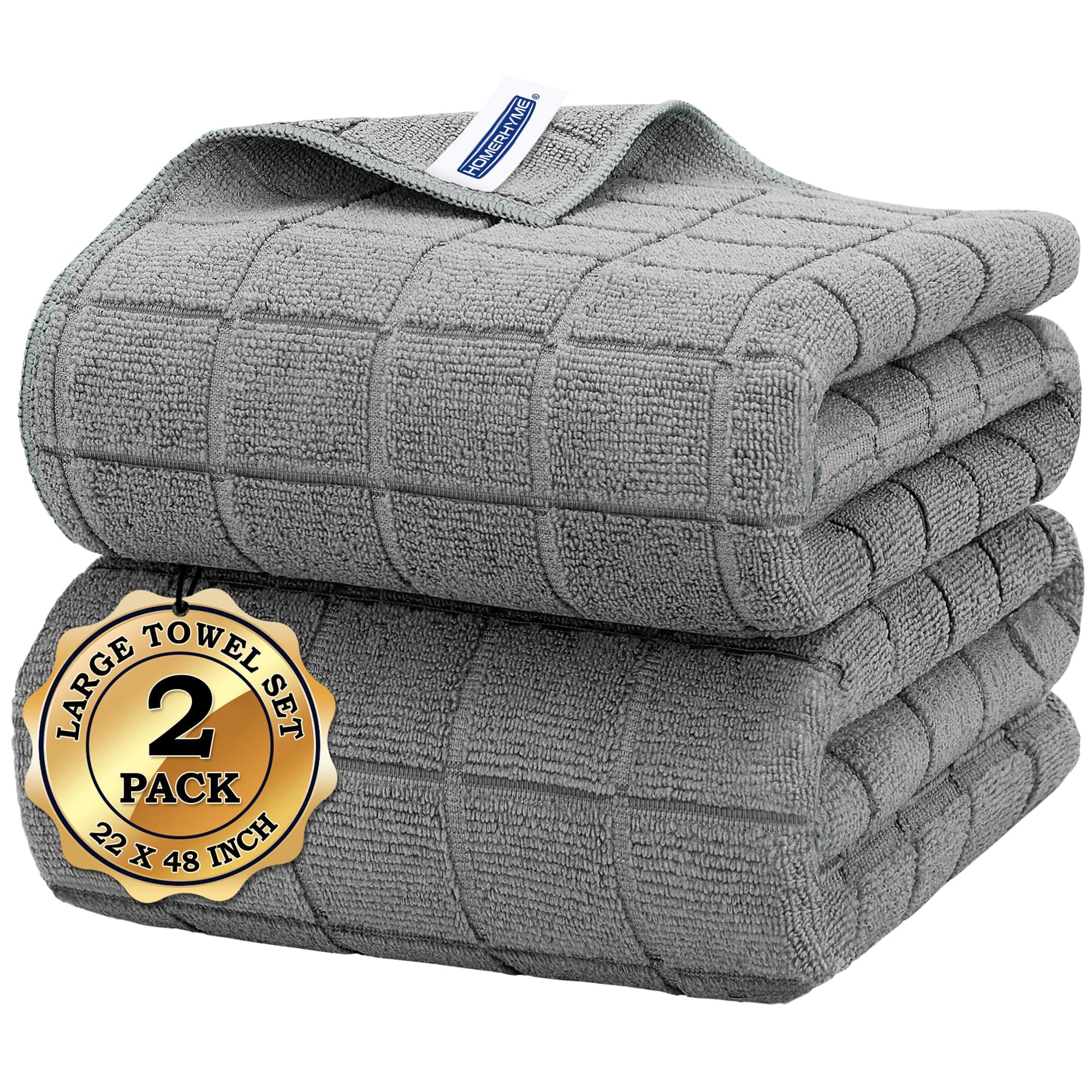 Microfiber Bath Towels 2 Pack (22'' x 48'') - Lightweight Quick Dry Microfiber Fingertip Hand Towels, Soft Absorbent Gym Towels for Yoga, Salon, Camping, Hotel, Bathroom, Spa, Travel & Dog