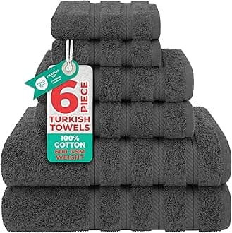 American Soft Linen Luxury 6 Piece Towel Set, 2 Bath Towels 2 Hand Towel 2 Washcloths, 600 GSM 100% Cotton Turkish Towels for Bathroom, Dark Gray Towel Sets