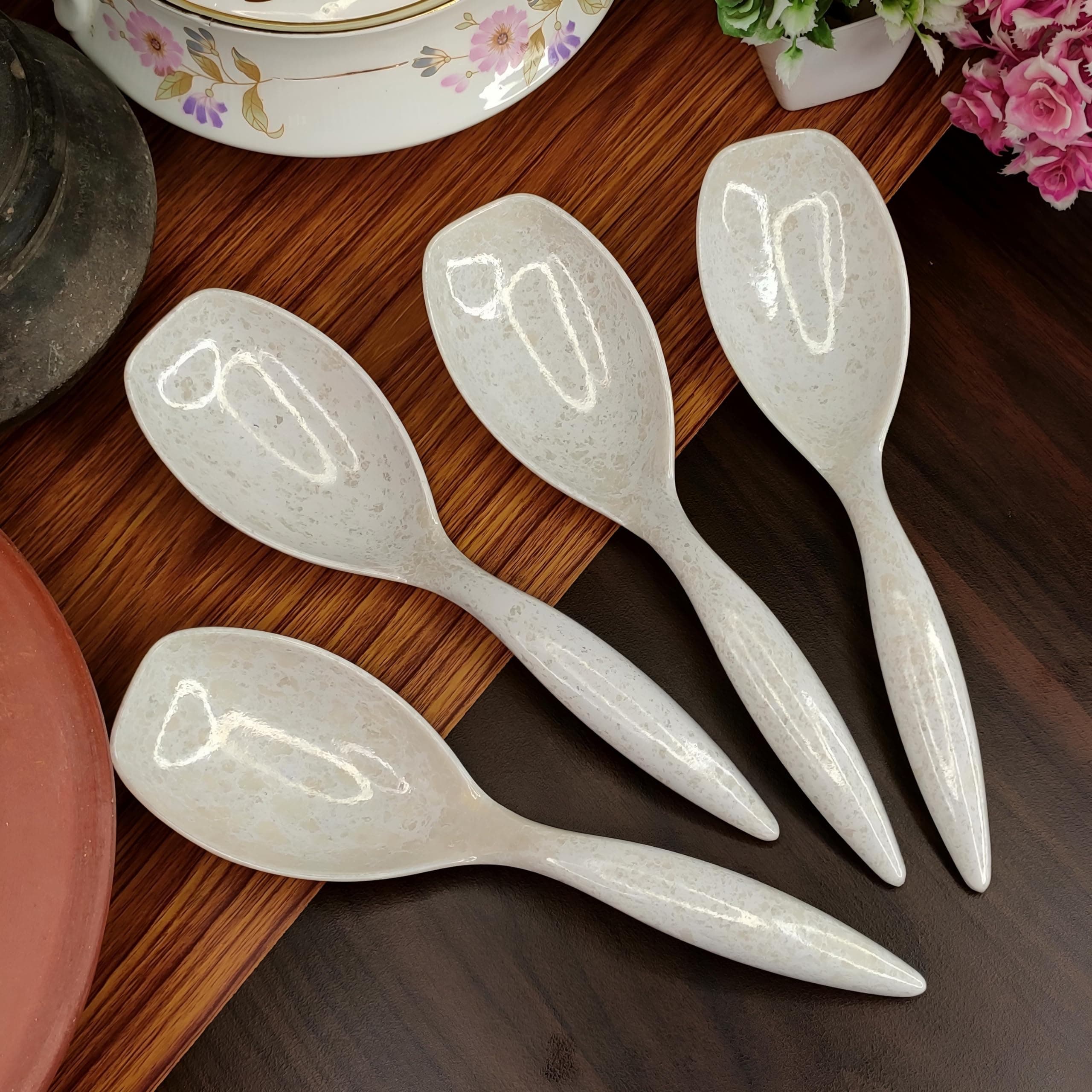 creative hub Vemlons Long Handled Serving Spoon, Melamine Tableware Set of 4 Piece /Design avilable on Handle