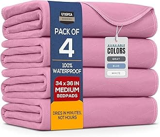 Utopia Bedding Washable Underpads 34" x 36" (Pack of 4), Waterproof Reusable Heavy Absorbency Incontinence Bed Pads for Adults, Kids, Elderly and Pets, Bedwetting Pads for Sofa and Couch (Pink)