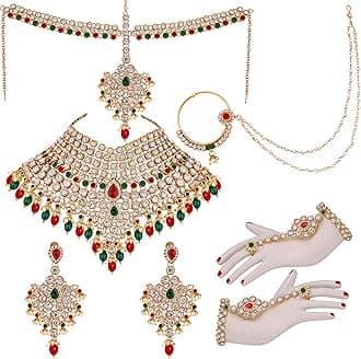 Lucky JewelleryWedding Designer Gold Plated Dulhan Choker Bridal Set with sheeshpatti for Girls & Women (2475-L1ZS-KD124-)