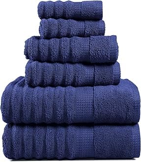 LANE LINEN Bath Towels Set - 6 Piece Set - Zero Twist - Softer Cotton, Absorbent & Durable - 2 Bath, 2 Washcloths, 2 Hand Towels for Bathroom - Sustainably Produced & Designed for Everyday use - Navy