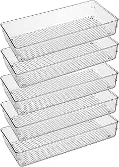ihomecooker 5 Pack Clear Plastic Drawer Organizer Tray Cutlery Utensil Makeups Drawer Silverware Organizers 12" X 6"
