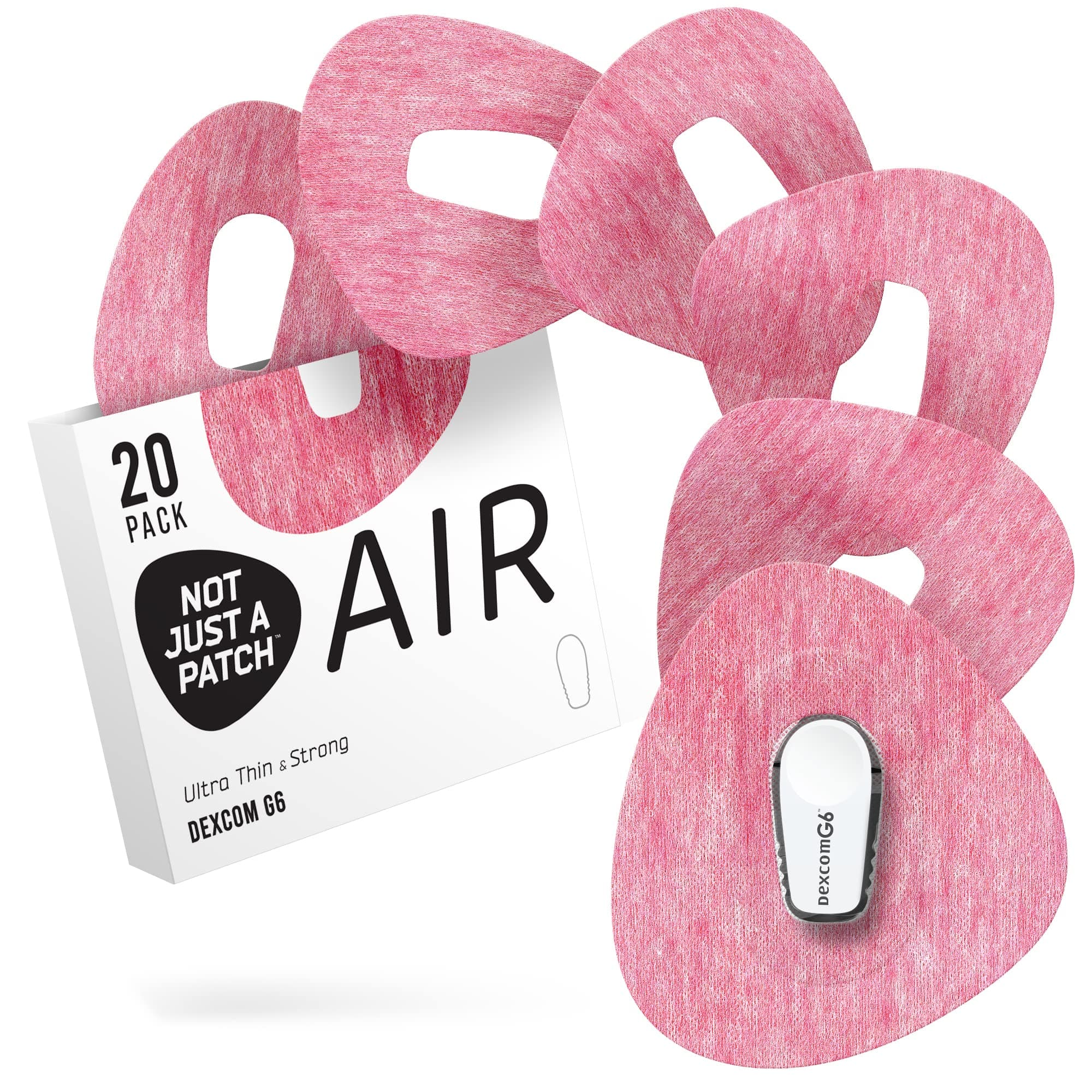 Not Just A Patch Air (20 Pack) - CGM Dexcom G6 Adhesive Patches with Hole -Thin, Strong and Light, 14 Day Adhesion, Durable Skin Grip Dexcom Patches G6 Sensor Protectors in Pink