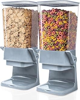 Cereal Dispenser Countertop 2Pc, Cereal Containers Storage, 5L Snack Containers for Portion Control, Candy Machine Dispenser, Kitchen Accessories for Rice, Grains, Nuts, Oatmeal, Pet food, Grey