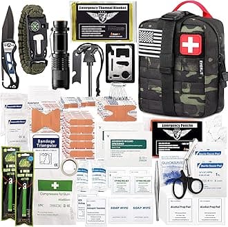 250 Pieces Survival First Aid Kit IFAK EMT Molle Pouch Survival Kit Outdoor Gear Emergency Kits Trauma Bag for Camping Boat Hunting Hiking Home Car Earthquake and Adventures
