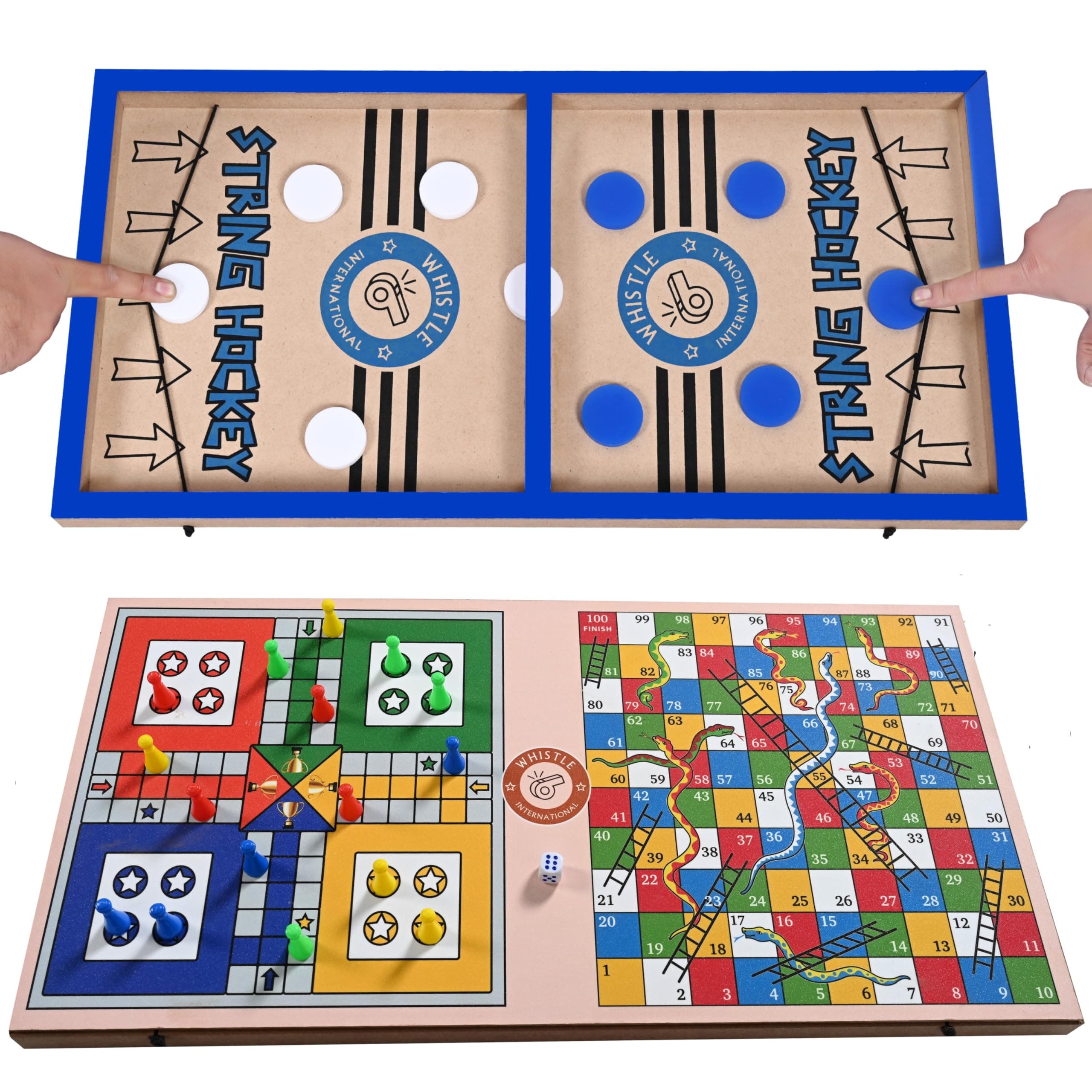 24 Professional Large Size Fast | Faster | Fastest Finger First String Hockey Sling Puck Indoor Board Games & Toys For Kids Children Adults & Family. (Blue)