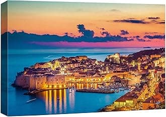 wall26 Canvas Print Wall Art Vibrant Pastel Sunset Ocean Greek Island Nature Wilderness Photography Realism Rustic Scenic Landscape Earth Panorama Colorful for Living Room, Bedroom, Office - 24"x36"