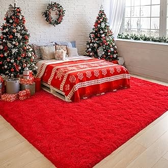 Chicrug Soft Area Rugs for Bedroom Living Room Plush Fluffy Rug 5x8 Feet, Shag Furry Area Rug Carpet Non Shedding for Nursery Children Kids Girls Room Home Decorative, Red