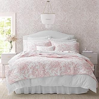 King Quilt Set, Soft & Reversible Cotton Floral Bedding with a Medium Weight Feel, 3 Piece Bed Set with Matching Pillowcases (Bedford Pink)