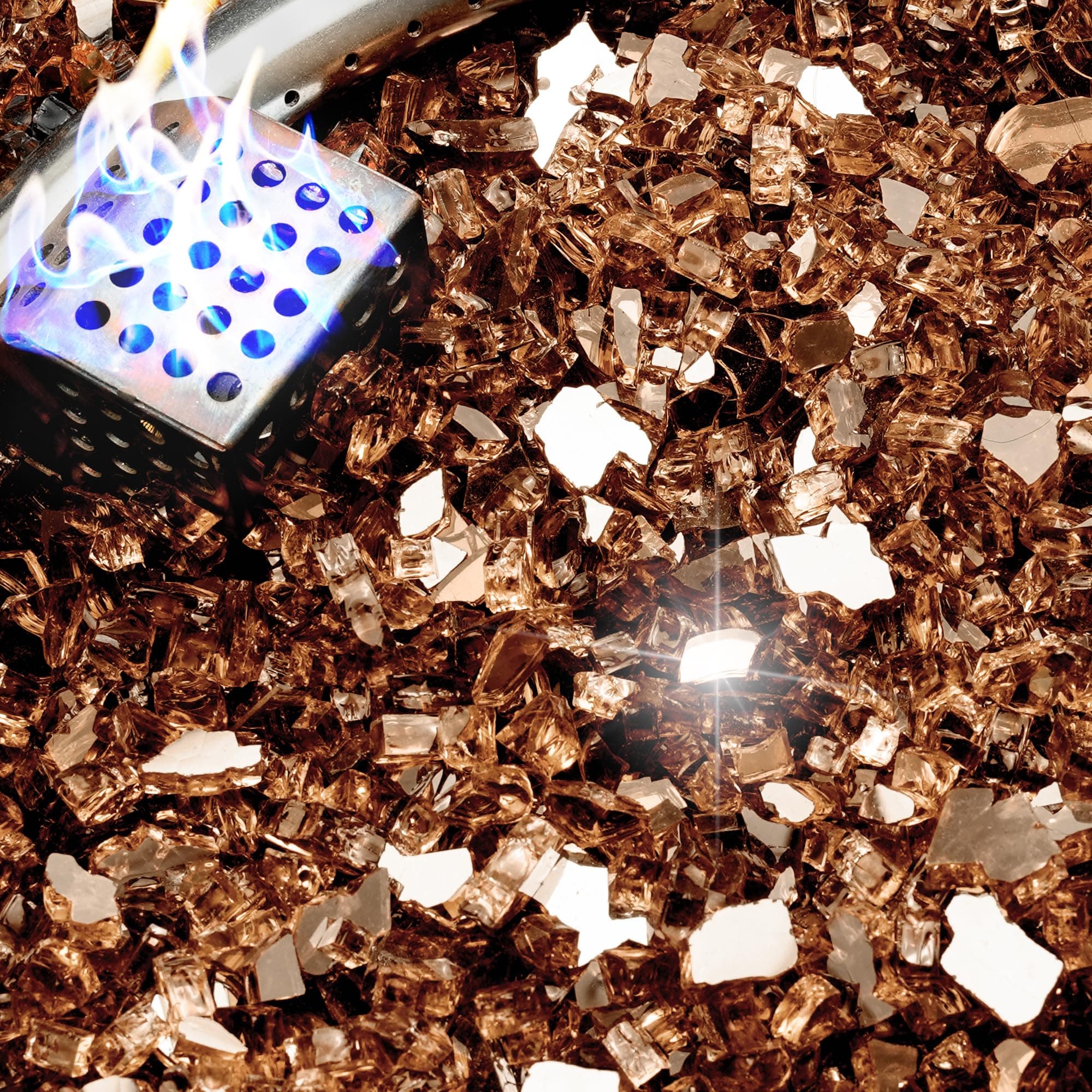 20 Pound Fire Glass, 1/4 Inch Reflective Fire Pit Glass, Tempered Firepit Glass Rock for Propane or Natural Gas, Glass Rocks for Fire Pit Table, Fireplace Glass for Landscaping, Copper