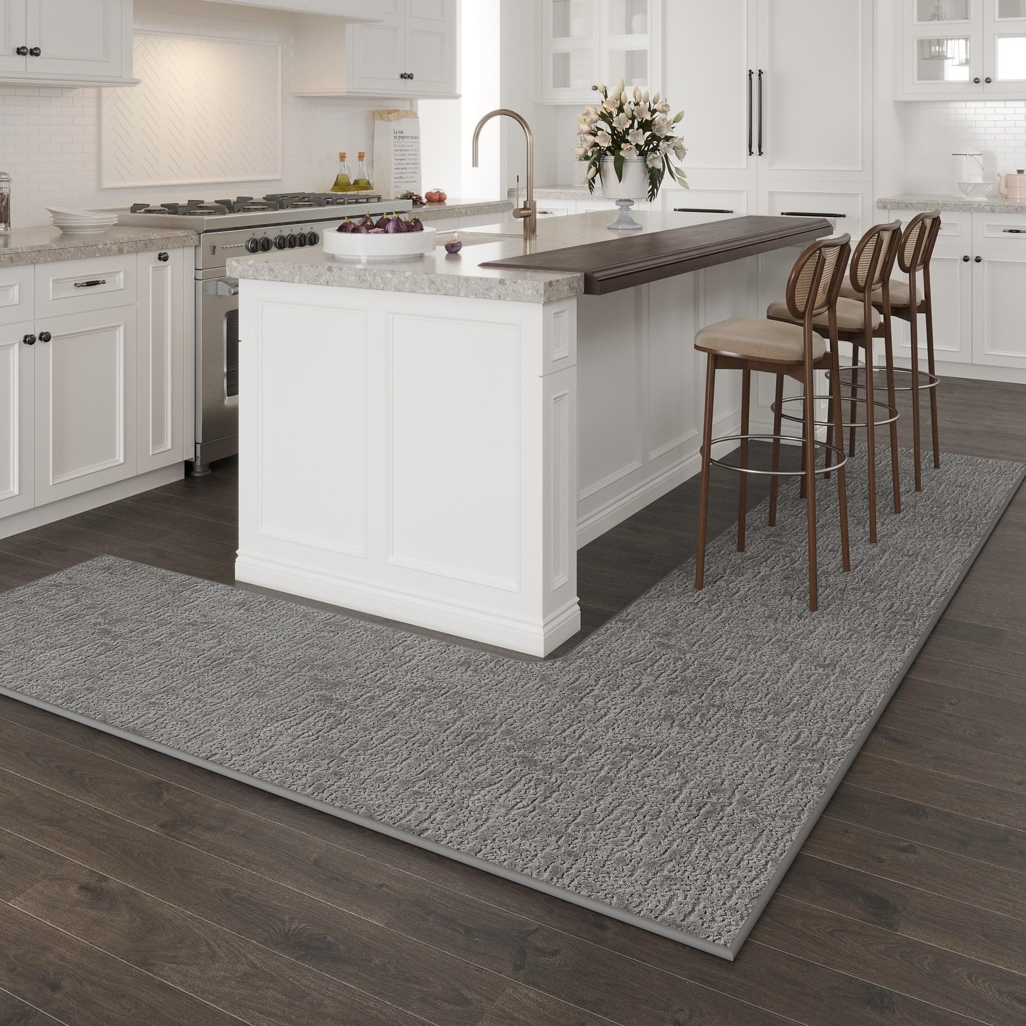 Washable Corner Kitchen Mat, L Shape Rug for Island Table, Super Absorption Velvet Coner Sink Floor Mat, Skid Free Right/Left Rug for Door, Bathroom,Living room (Grey Right-L, 3'11''X3'11''X1'8'')