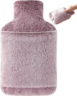 Hot Water Bottle with Cover - 2L Hot Water Bag with Hand Pocket, for Hand Feet Warmer, Pink