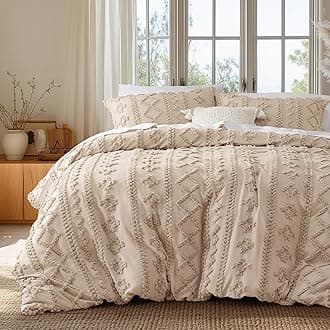 Bedsure Boho Duvet Cover Queen Size, Soft & Comfortable Elegant Design Boho Bedding for Decoration, Machine Washable Comforter Cover for All Seasons,Includes 1 Duvet Cover & 2 Pillow Shams,Khaki