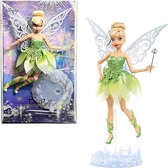 Mattel Disney Tinker Bell 100th Birthday Collectable Doll Inspired by Peter Pan with Sparkling Details and Movable Wings for Ultimate Play and Display Fun HLX67