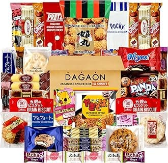 Dagaon Japanese Snack Box 42 Count - Variety of Dagashi Box - Biscuits, Cookies, Pies, Crackers, Candies, Ramen and More from Japan. Appetizing snacks for any occasions, gifts and everyone.